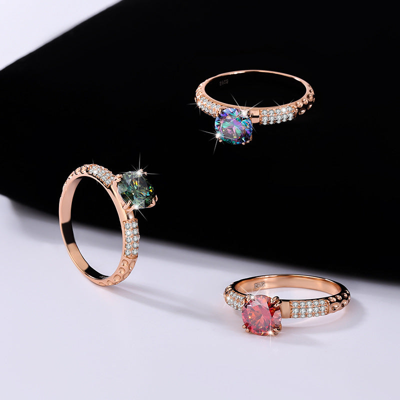 S925Sterling Silver Rose Gold Qianxun Moissanite Diamond Ring European and American TikTok Kuaishou Live Factory Wholesale Brilliant Diamond Ring