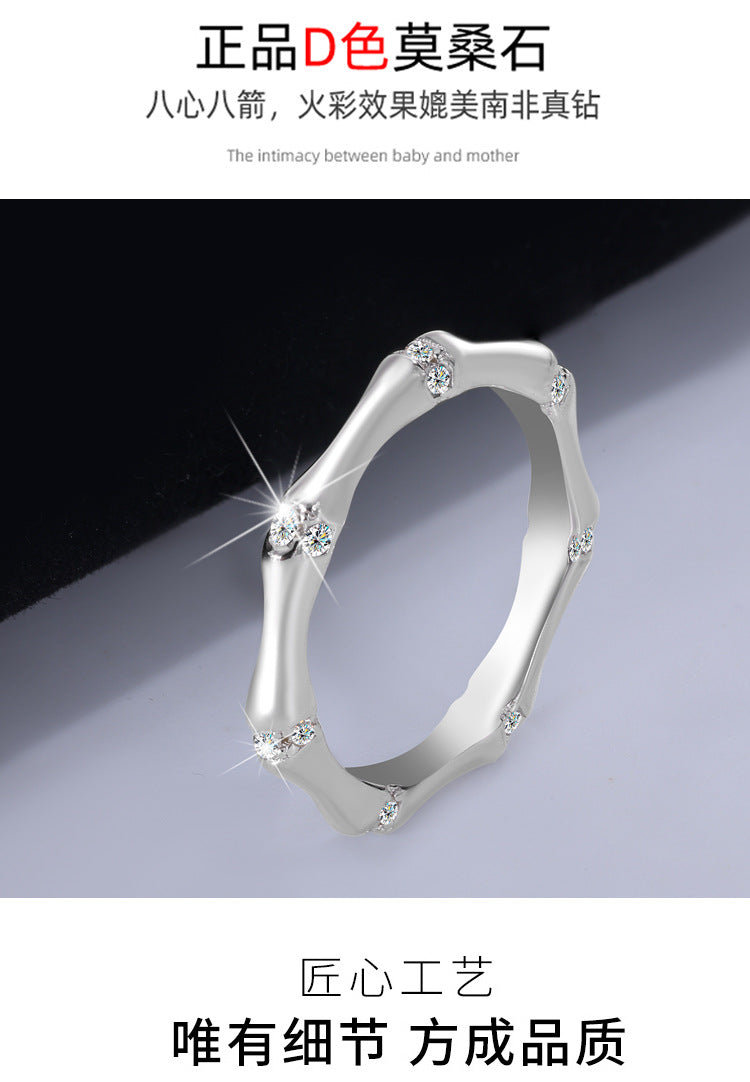 S925Pure Silver French Light Luxury Bamboo Knot Moissanite Ring Simple Fashion Couple Wedding Moissanite Diamond Couple Rings Wholesale