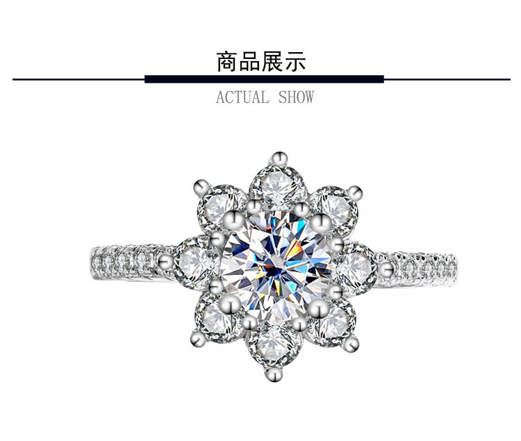 Sterling Silver925Moissanite Ring for Women Silver Ring Flower Diamond Ring TikTok Live Genuine Diamond Source Dropshipping