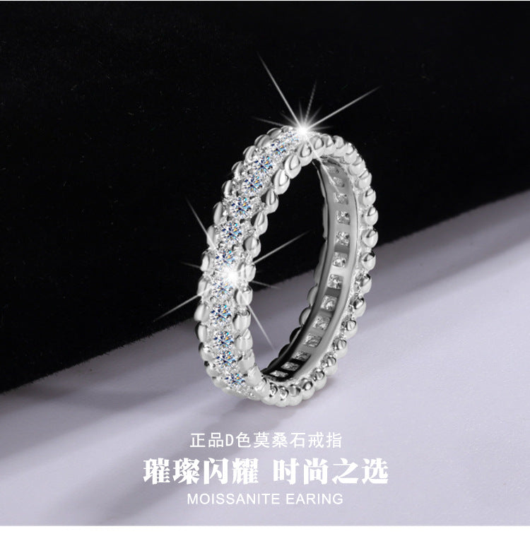 Cross-border hot selling S925Sterling Silver Kaleidoscope Bead Edge Full Diamond Ring Female Moissanite Ring Starry Sky Ring Wholesale