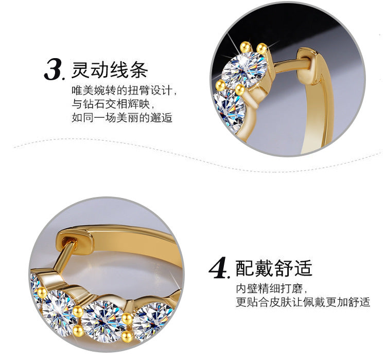 Europe and America S925Silver Moissanite Full Diamond Earrings High-end Fashion Bull Head Style Ear Clips Moissanite Stud Earrings Wholesale