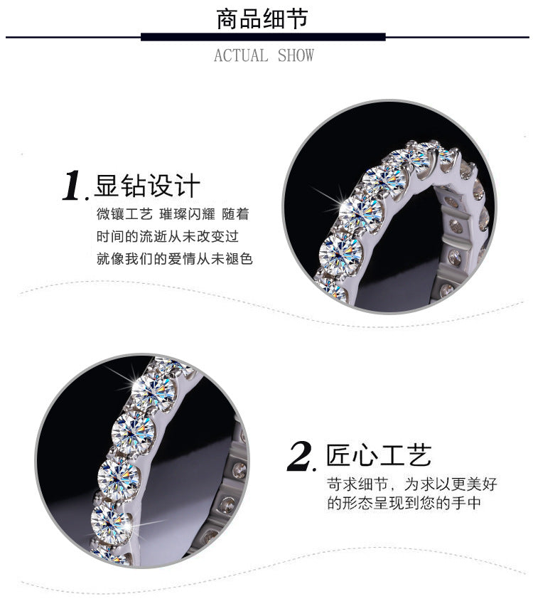 Exclusive for cross-border S925Sterling Silver Moissanite Ring for Women Full Diamond Simple Row Ring Platinum Plated High-end Women's Ring Wholesale