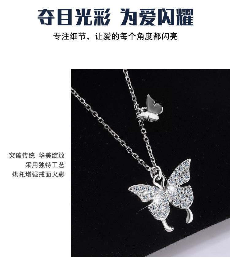 Cross-border hot selling S925Sterling Silver Butterfly Necklace for Women Korean Version Versatile Light Luxury Style Collarbone Chain Personality Fashion Wholesale