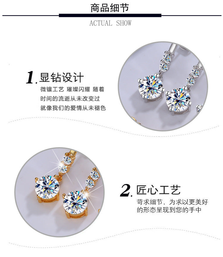 Cross-Border Factory Direct Sales S925Silver Tassel Dynamic Earrings Moissanite Stud Earrings for Women Moissanite Earrings Exquisite Craftsmanship Ear Jewelry