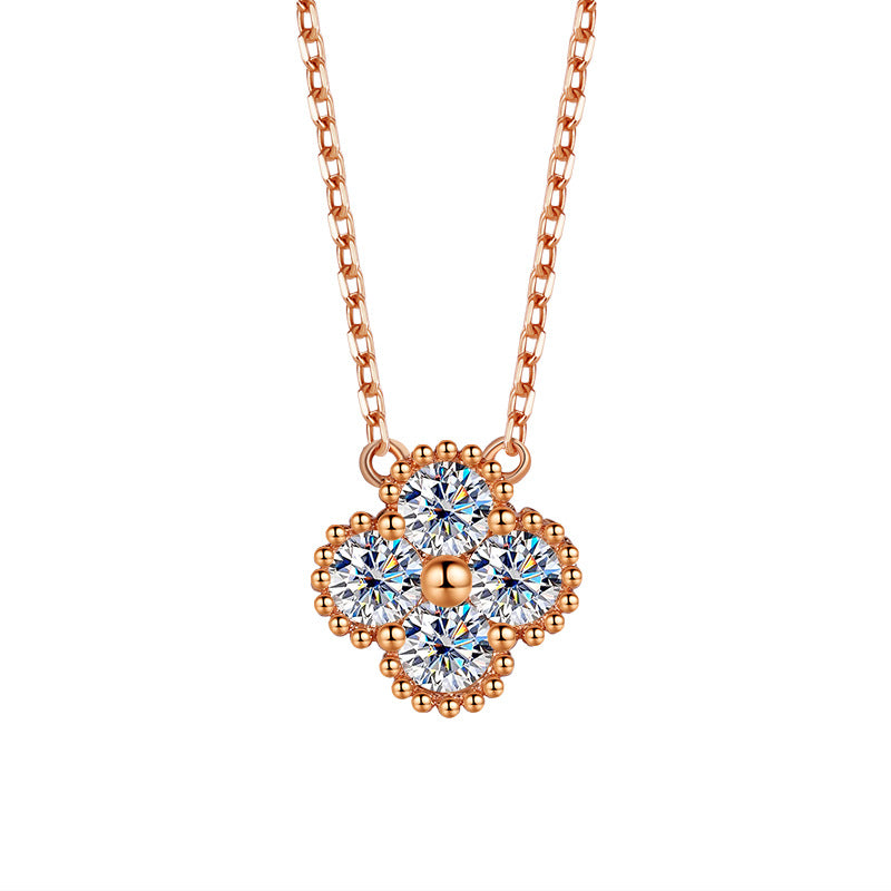 Xiaohongshu Hot Sale S925Sterling Silver Four-Leaf Clover Women's Necklace Moissanite Diamond Pendant Simple Luxury Versatile Collarbone Chain