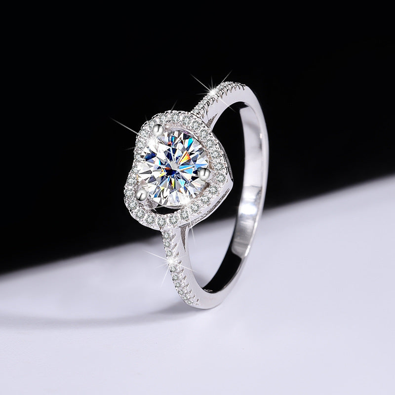 925Sterling Silver Moissanite Diamond Ring Heart-shaped Hollow Couple Rings Wedding Engagement Ring Gift for Girlfriend with Colored Diamond