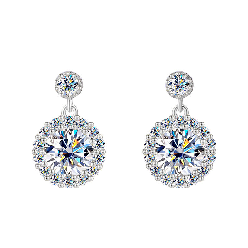 Cross-Border Direct Sales S925Sterling Silver Moissanite Round Stud Earrings Simple Elegant High-end Earrings Moissanite Jewelry Wholesale