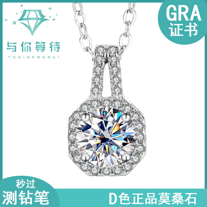 s925Sterling Silver1Clamoissanite Pendant Necklace Silver Pendant Women's Style T Home Square Diamond Pendant Jewelry Live Wholesale