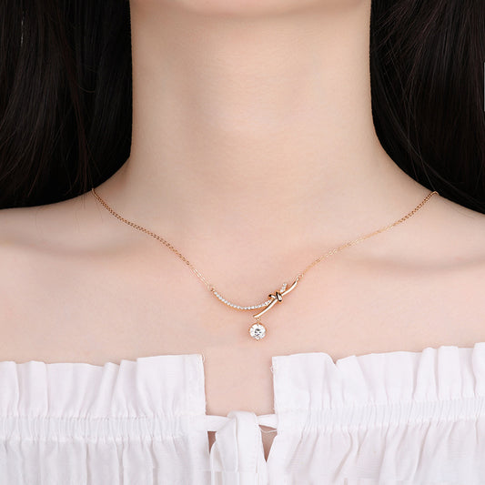 Amazon S925Silver Bowknot Smiley Moissanite Pendant Light Luxury High-end Feel Foreign Trade Collarbone Chain Factory Wholesale