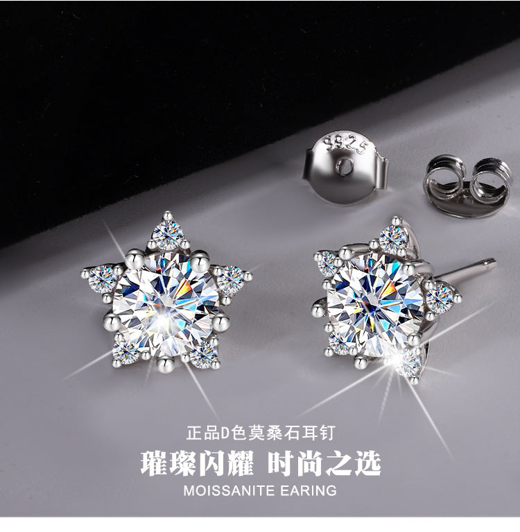 S925Sterling Silver Five-Pointed Star Moissanite Earrings High-End Fashion Versatile Sweet Moissanite Earrings for Women Cross-Border Source