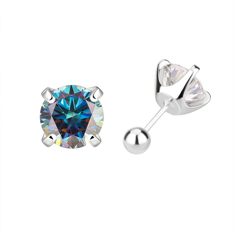 Exclusive for cross-border S925Sterling Silver Moissanite Earrings Four-Prong Screw Moissanite Stud Earrings Fashion Simple Earrings Wholesale