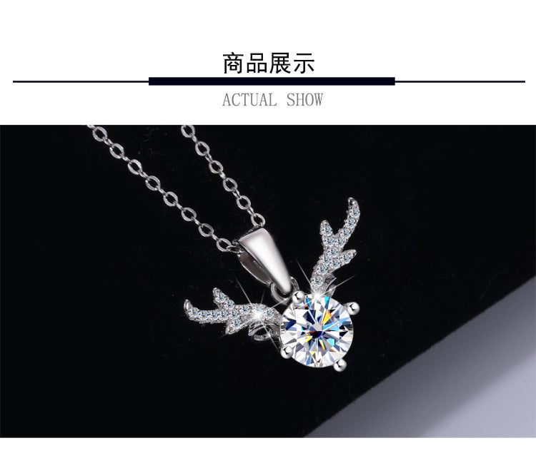Cross-border Factory Wholesale S925Sterling Silver Moissanite Necklace with Deer Antler Pendant Fashionable High-end Versatile