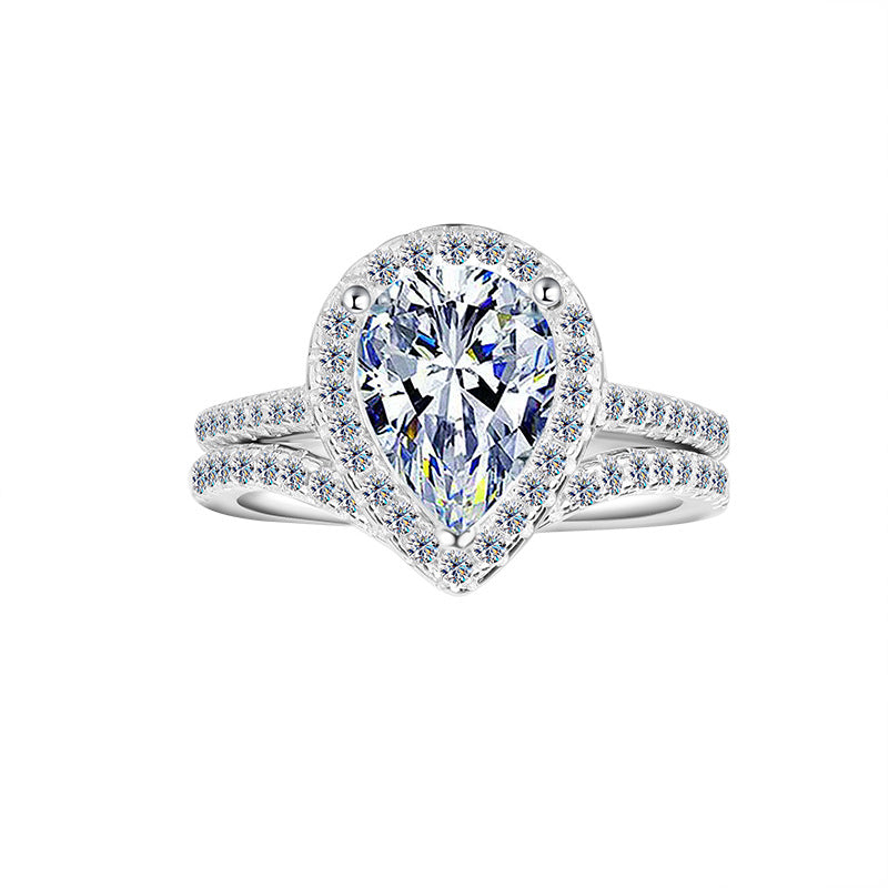 Exclusive for cross-border S925Sterling Silver Moissanite Water Drop Set Ring Luxury Inlaid Ring Women's Set European and American Fashion Stacking Women's Ring