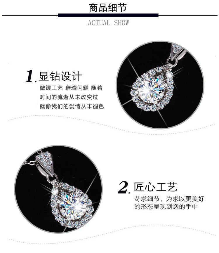 Cross-border hot selling S925Sterling Silver Moissanite Necklace for Women Water Drop Pendant High-end Fashion Versatile Necklace Wholesale