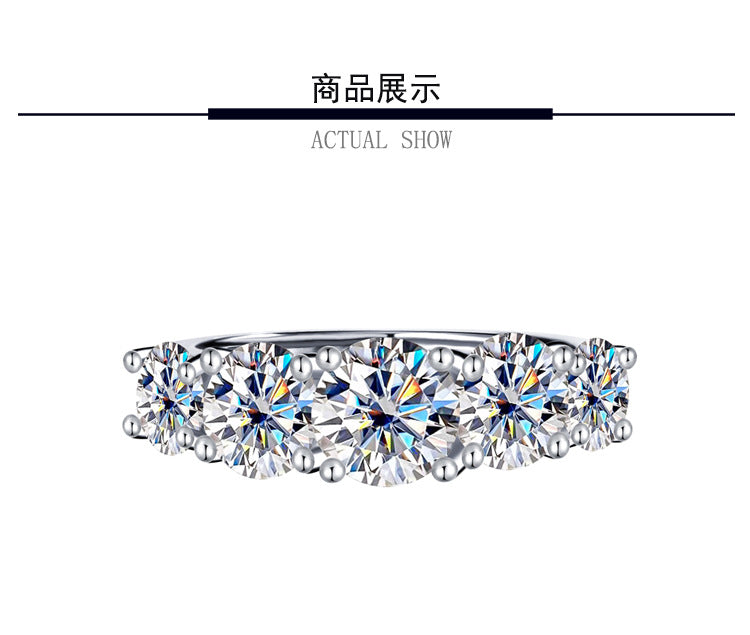 S925Silver D Genuine Moissanite Five-Star Radiance Ring for Women, Simulated Diamond Ring, Platinum-Plated Diamond Ring Wholesale