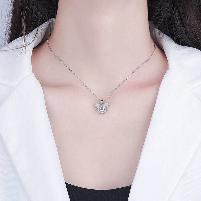 s925Sterling Silver Mickey Pendant1Clamoissanite Necklace for Women Fashionable Diamond Ring Luxury Round Pendant for Women