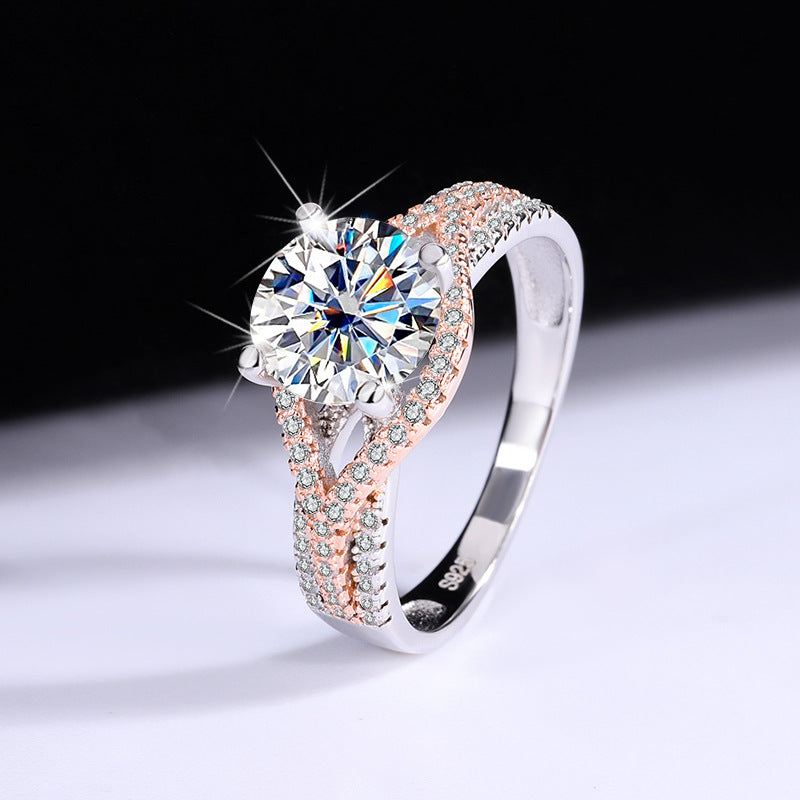 Moissanite Ring for Women Silver Ring Split Gold Exaggerated Two Colors ins Jiezi TikTok Live Moissanite Source