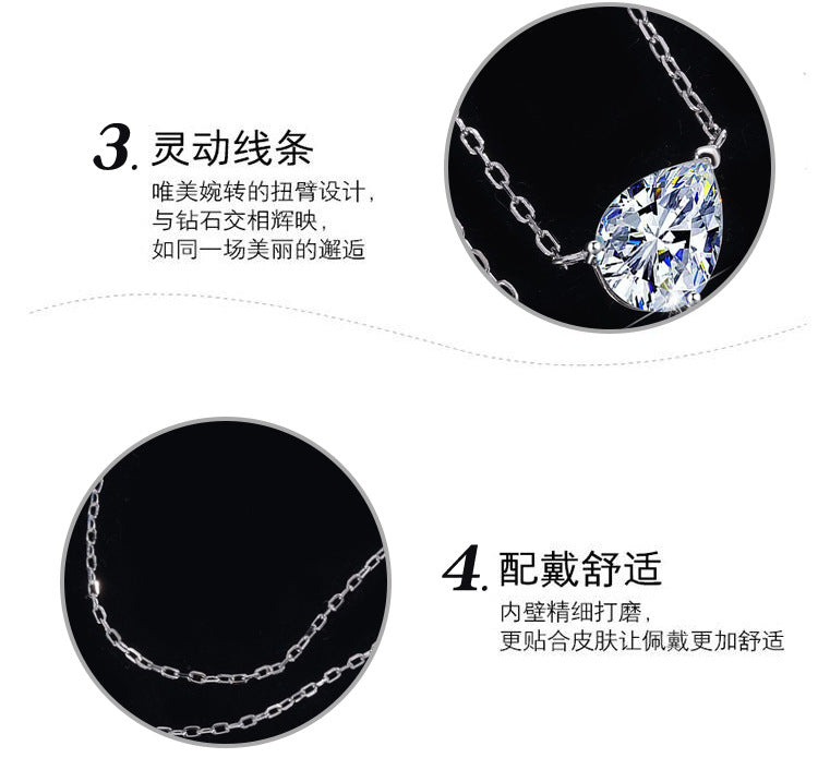 S925Sterling Silver Moissanite Water Drop Necklace Simple High-end Versatile Pear-shaped Pendant Women's Collarbone Chain Factory Wholesale