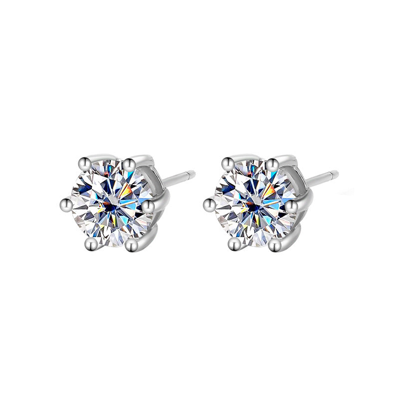 s925Genuine Moissanite Six-Prong Earrings1Carat Temperament Simple Moissanite Gift Earrings Live Streaming Source