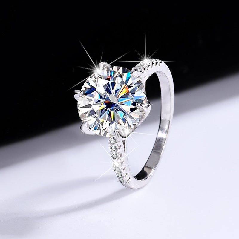 s925Sterling Silver Ring Moissanite Elegant Goddess Classic Six-Prong Carat Moissanite Diamond Women's Oval Wedding Ring