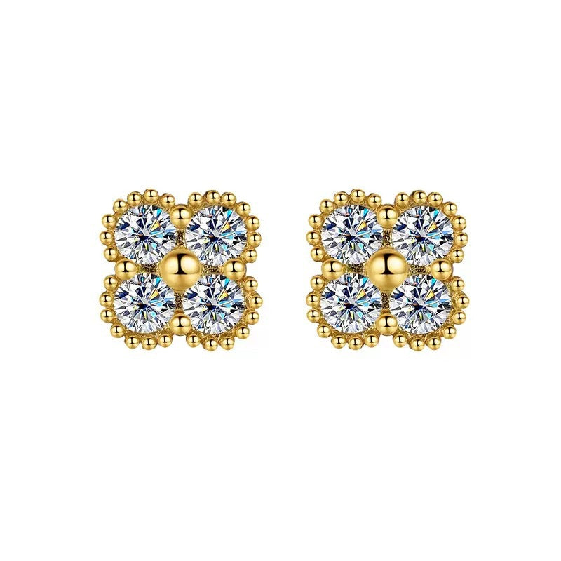 Cross-Border925Sterling Silver Moissanite Four-Leaf Clover Three-Piece Set Bracelet Necklace Women's Earrings Plated18K Factory Wholesale Live Streaming