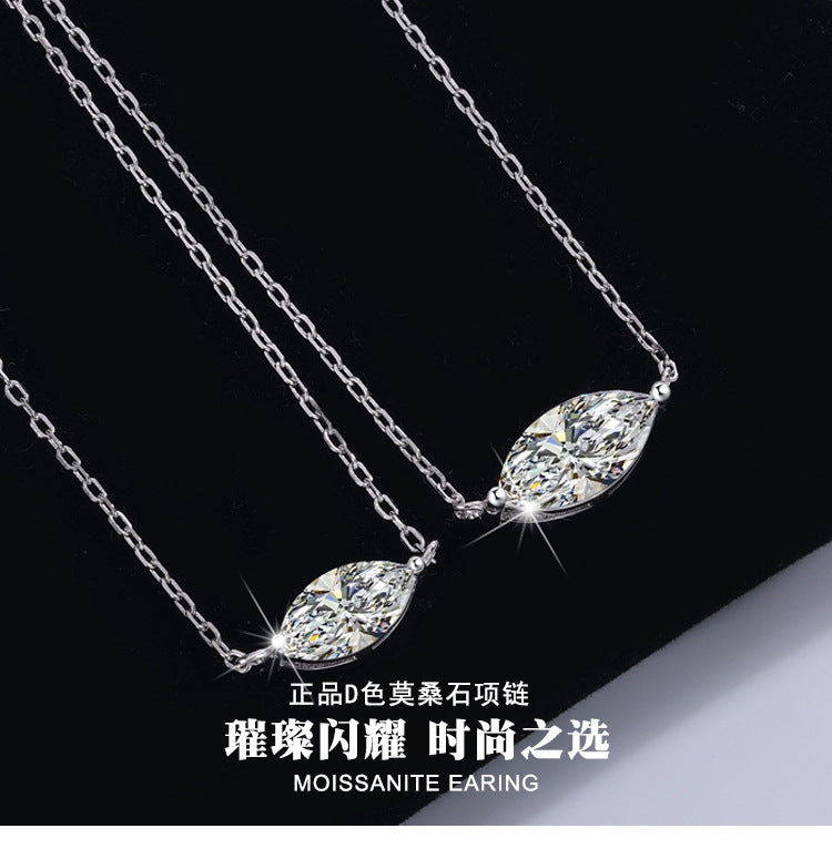 European and American Fashion Hot Item S925Sterling Silver Moissanite Horse Eye Necklace Simple Women's High-end Versatile Collarbone Chain Wholesale