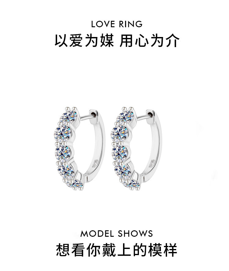 Cross-Border Europe and America S925Sterling Silver Moissanite Earrings D Genuine Color3Carat High-End Full Diamond Moissanite Earrings Wholesale