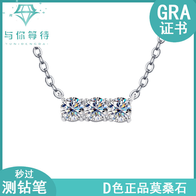 Europe and America S925Silver Sansheng Stone Pendant Moissanite Full Diamond Necklace for Women Light Luxury Simple Moissanite Collarbone Chain Wholesale