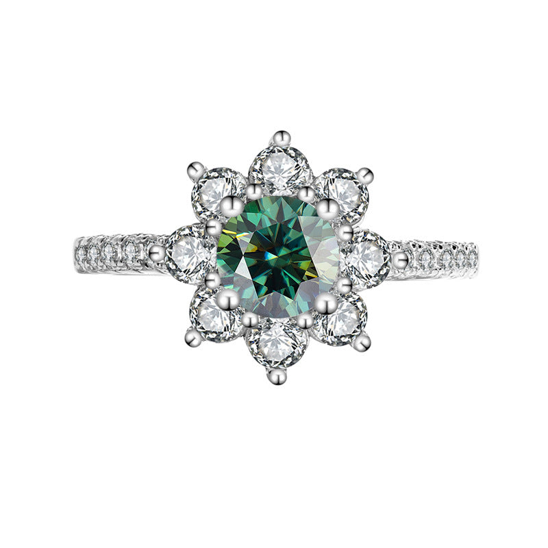 Sterling Silver925Moissanite Ring for Women Silver Ring Flower Diamond Ring TikTok Live Genuine Diamond Source Dropshipping