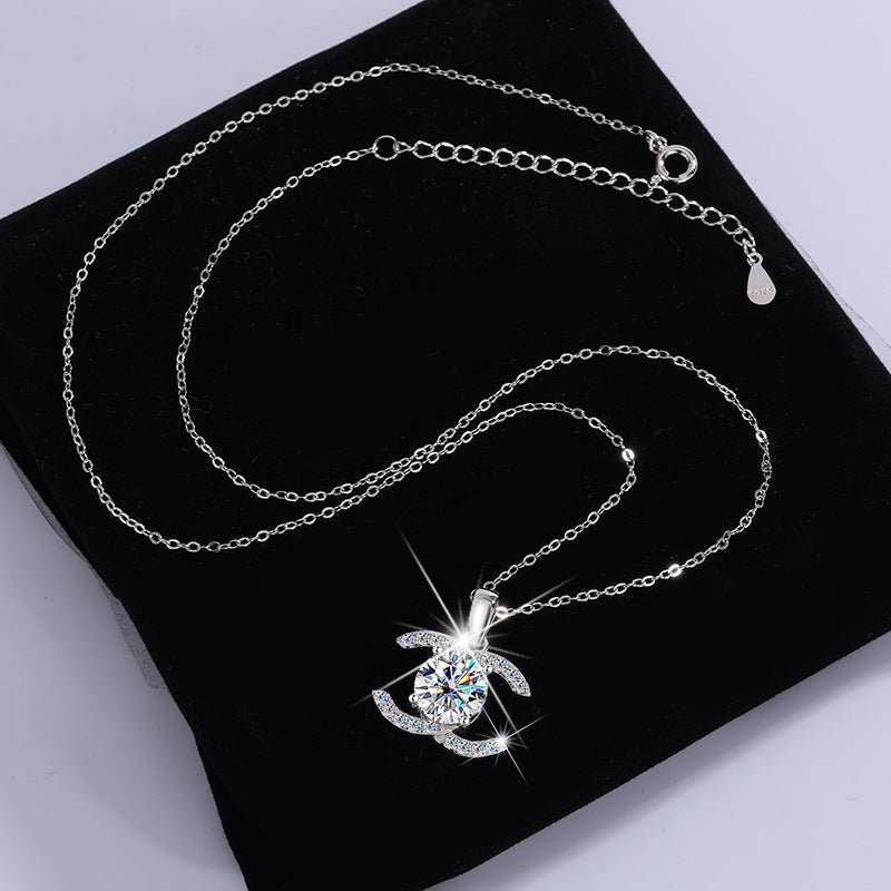 Exclusive for cross-border S925Pure Silver Moissanite Small Chanel Style Pair C Pendant High-End Versatile Full Diamond Necklace Factory Wholesale