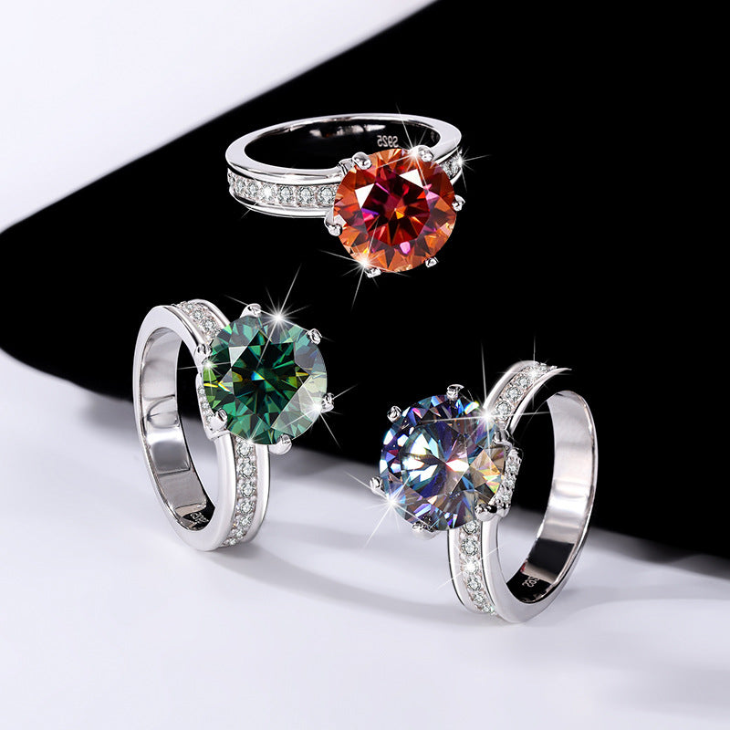 Cross-Border S925Silver Color Moissanite High Crown Queen Female Ring White Gold Diamond Simulation Proposal Wedding Diamond Ring