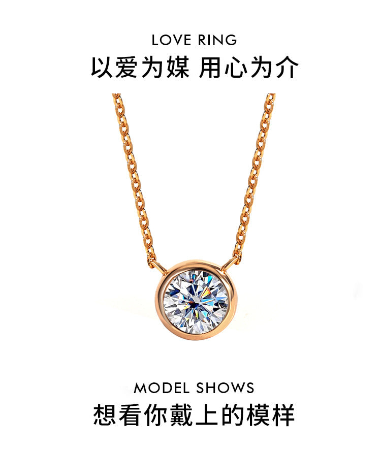 S925Pure Silver Bubble Necklace Moissanite Diamond One Carat Pendant Single Diamond Simple Luxury Versatile Collarbone Chain Wholesale