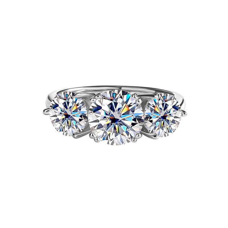 Cross-Border Europe and America S925Silver Moissanite Three Lives Stone4Carat Ring Fashion Light Luxury Style Women's Wedding Ring Wholesale