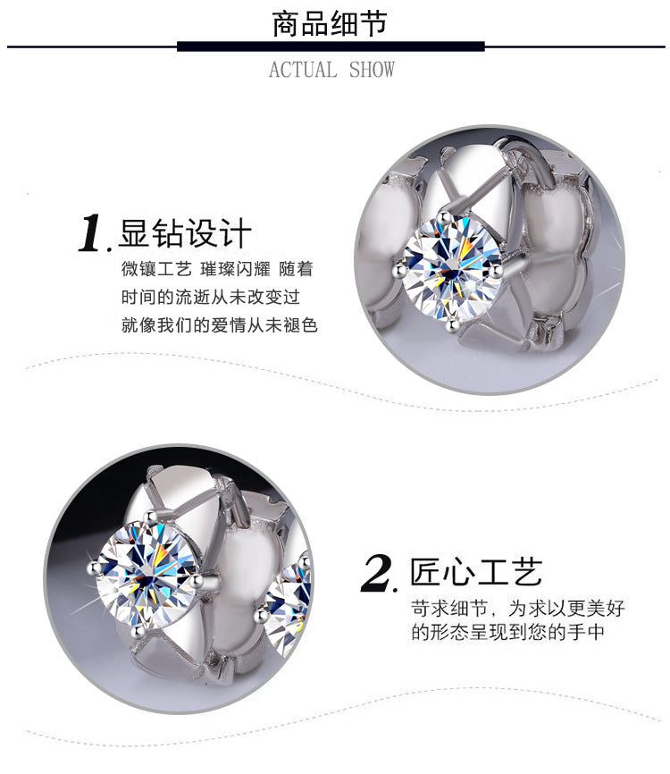 S925Sterling Silver Moissanite Diamond Pattern Small Chanel Style Earrings Fashion High-end Moissanite Diamond Jewelry Four-prong Stud Earrings Wholesale