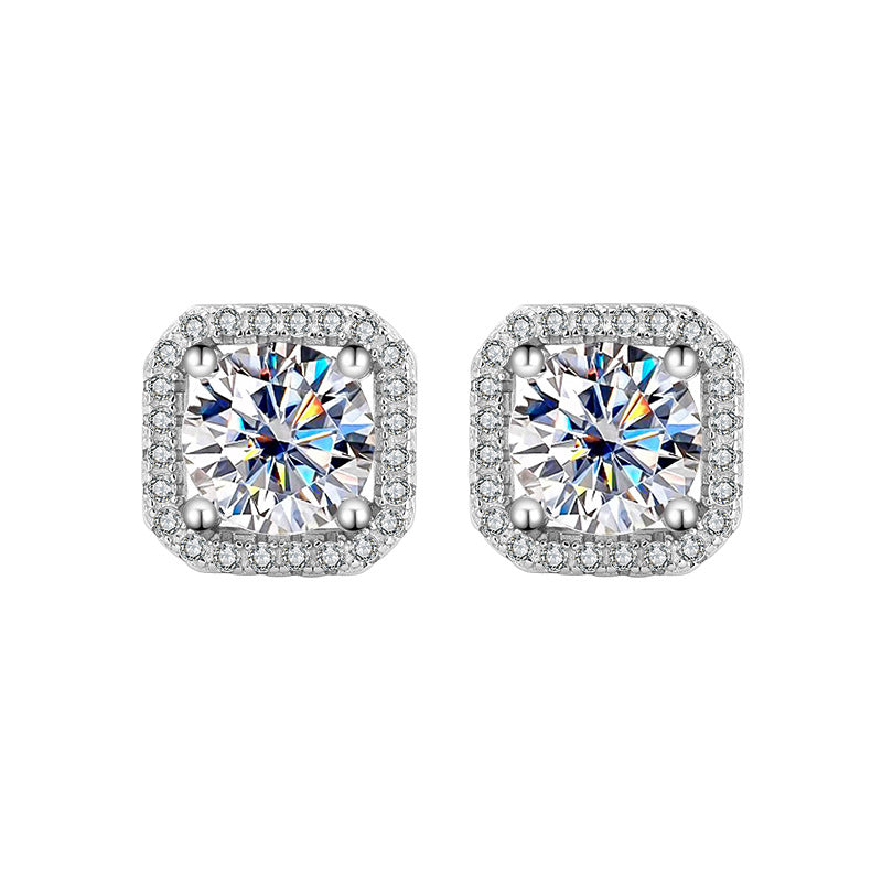 Cross-Border S925Sterling Silver Moissanite Square Bag Three-Piece Set Women's Ring Necklace Women's Earrings TikTok Live Factory Wholesale