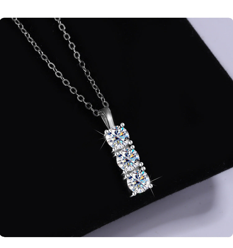 S925Silver D Moissanite Full Diamond Necklace for Women, Light Luxury Simple Korean Style Collarbone Chain1.5Cz diamond wholesale