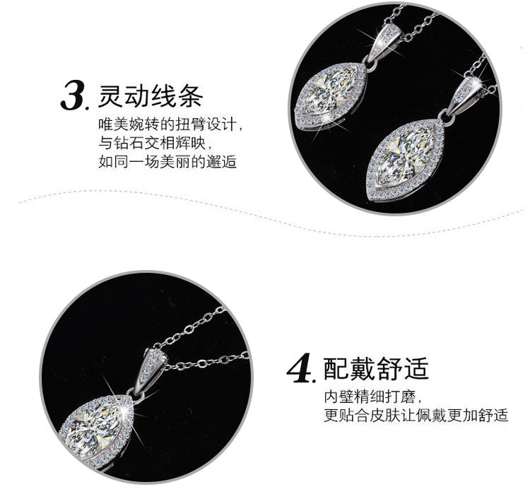 Europe and america cross border S925Silver Horse Eye Moissanite Full Diamond Necklace for Women, Elegant and Simple Versatile Collarbone Chain, Factory Wholesale