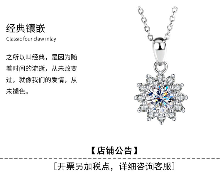 Genuine Moissanite Necklace for Women, Pure Silver Sunflower Diamond Pendant, Women's Light Luxury Versatile Collarbone Chain, Birthday Gift