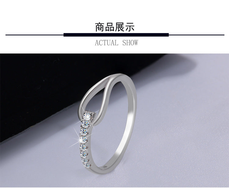 S925Silver Moissanite Heart-to-Heart Ring Korean Version Simple Row Diamond Internet Celebrity Niche Design Ring Cross-Border Wholesale