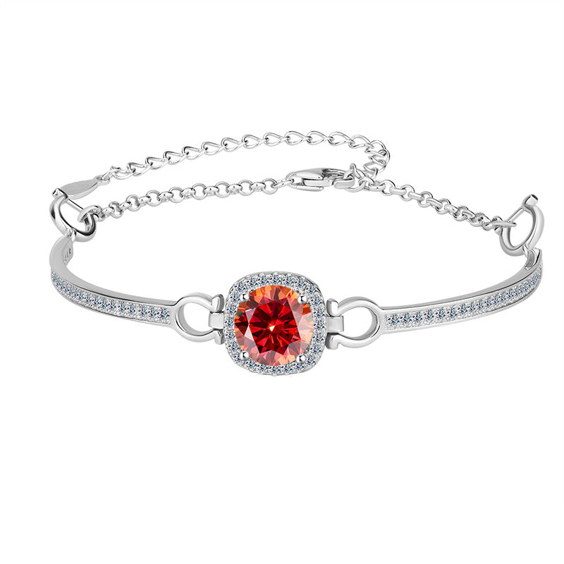 Cross-Border Europe and America S925Pure Silver Luxury Square Bracelet Moissanite Diamond Bangle Fashion High-end Moissanite Bracelet Wholesale