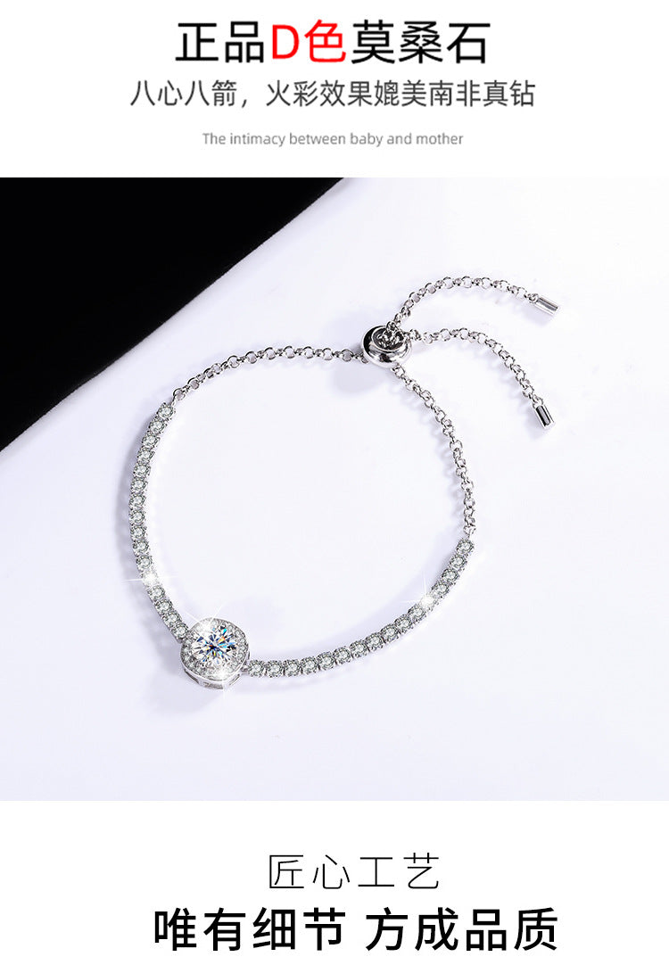 S925Silver Moissanite Bracelet Real Diamond Moissanite Square Bag Simple Women's Style TikTok Kuaishou Live Streaming Factory Direct Sale