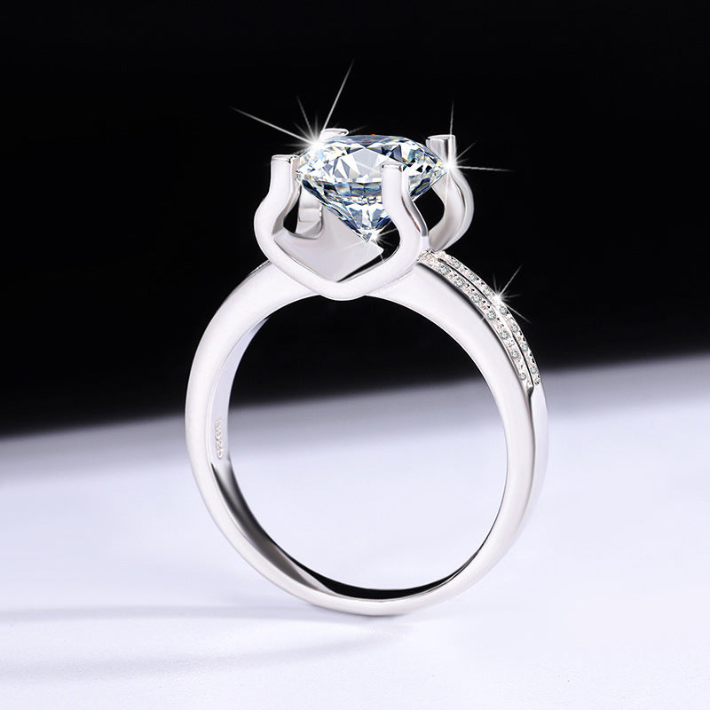 s925Silver Ring Bull Head3Claroissanite Diamond Ring for Women Double Row Diamond Ring Pigeon Egg Wedding Ring Live Streaming Exquisite
