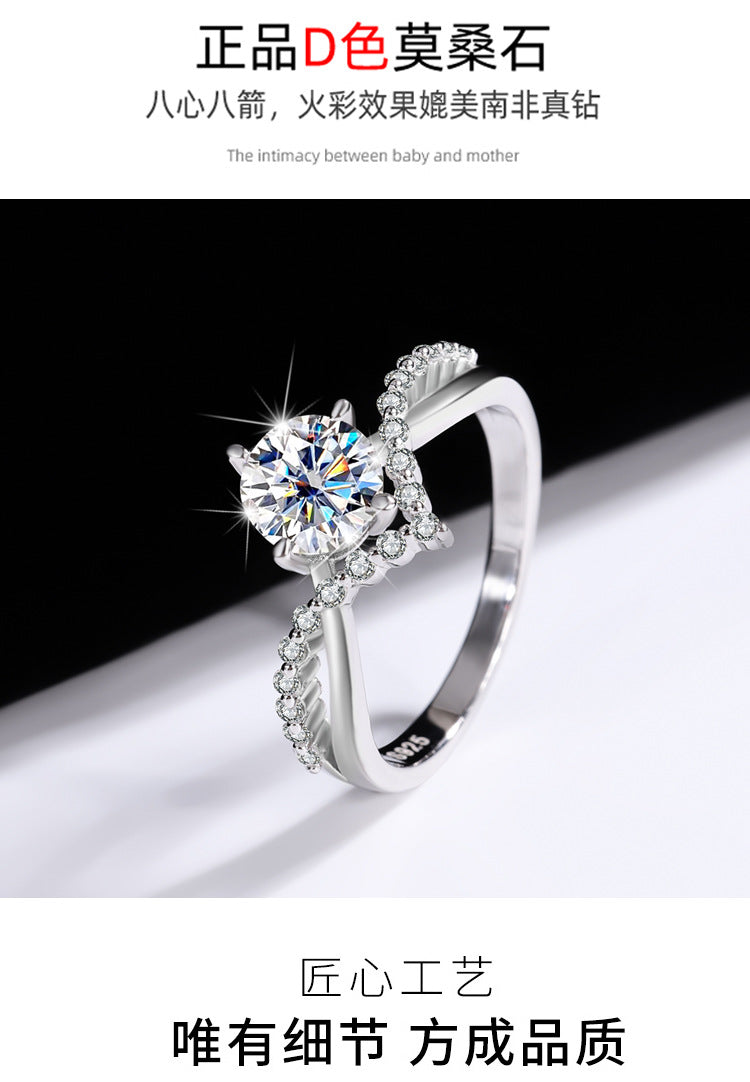 Cross-border hot selling S925Sterling Silver Moissanite Couple Rings Adjustable Open Proposal Wedding Rings Factory Wholesale
