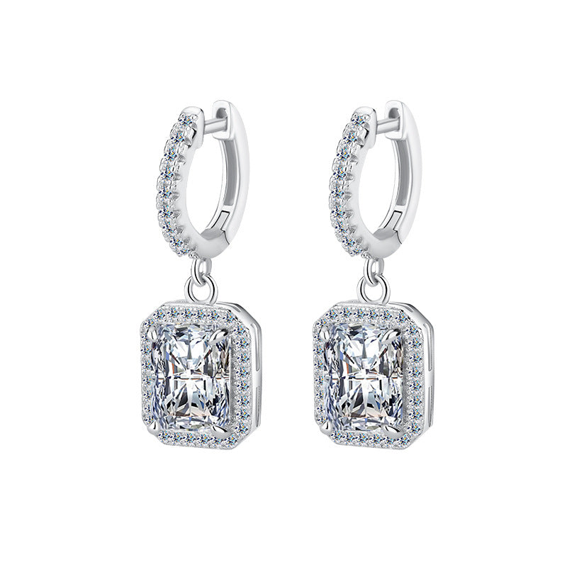 Cross-border Hot Selling Moissanite Earrings S925Silver Grandmother Cut Earrings with Luxurious Inlay High-Grade Moissanite Studs Factory Wholesale