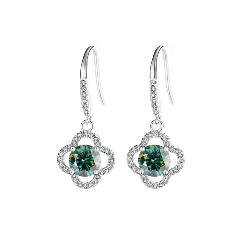 Cross-Border S925Sterling Silver Moissanite Four-Leaf Clover Ear Hooks Xiaohongshu Earrings Cluster Full Diamond Elegant Simple Women's Ear Jewelry