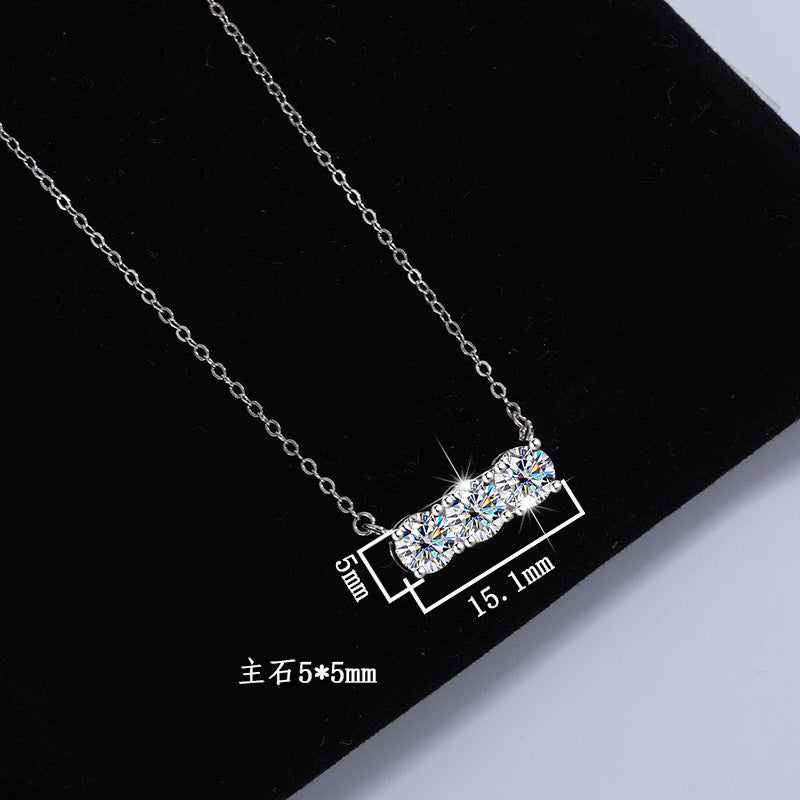 Europe and America S925Silver Sansheng Stone Pendant Moissanite Full Diamond Necklace for Women Light Luxury Simple Moissanite Collarbone Chain Wholesale