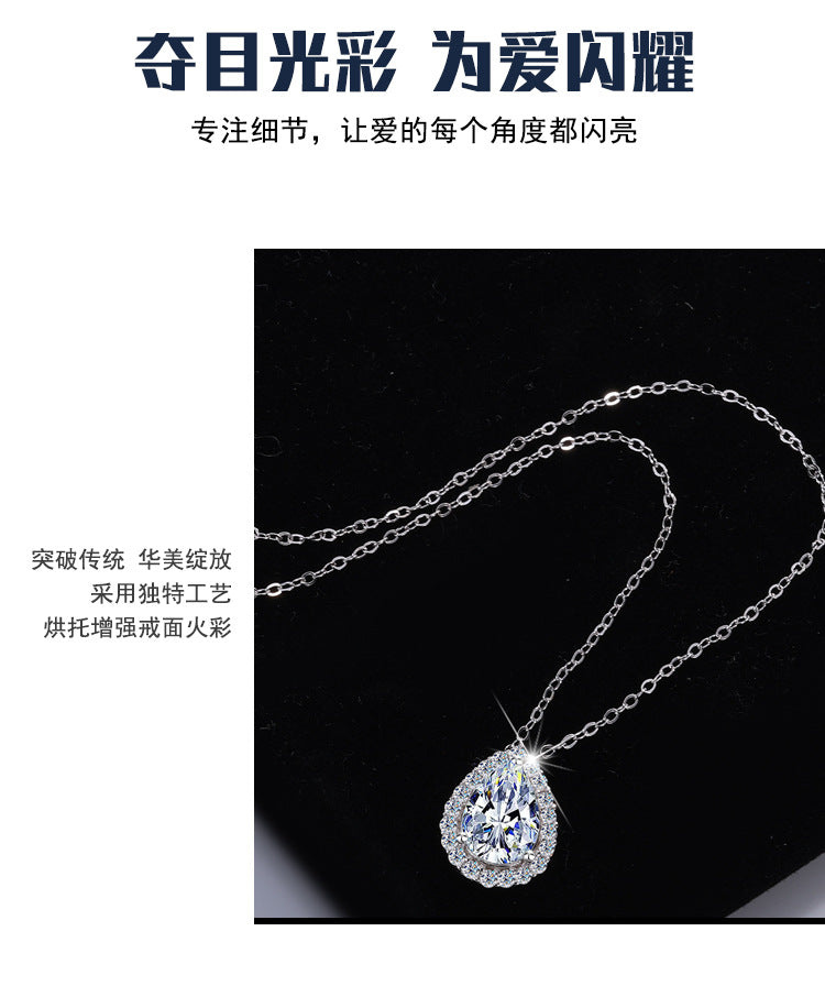 Cross-border hot selling S925Sterling Silver Water Drop Pendant Moissanite Pear Necklace for Women Simple Collarbone Chain Factory Wholesale