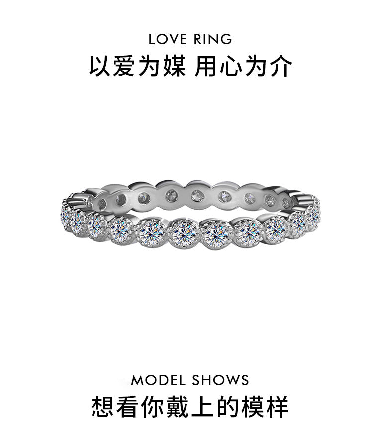 Cross-Border New Products S925Sterling Silver Starry Sky Full Moissanite Full Diamond Ring for Women Korean and Japanese Style Versatile Double Stackable Women's Ring