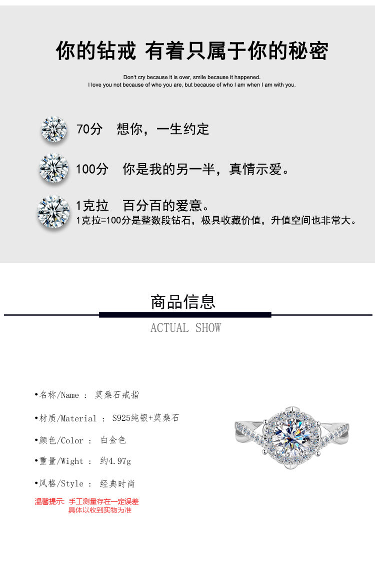 Europe and America Cross Border Hot Sale S925Pure Silver Royal Estate Moissanite Heavy Craft Luxurious Setting Women's Ring High-end Diamond Ring Wholesale