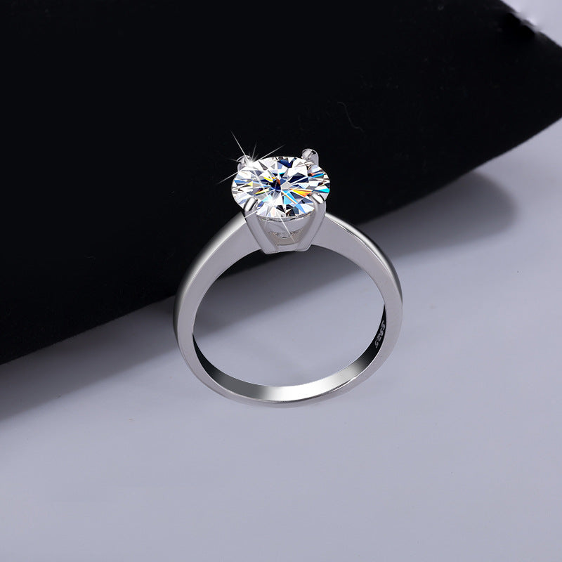 S925Sterling Silver Ring Classic Four-Prong Moissanite Ring Women's Crown Proposal Ring Wholesale